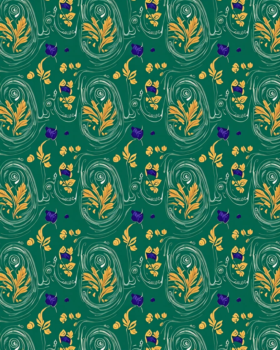 Emerald Green Golden Floral Paisley Rug