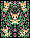 Whimsical Kitty Floral Garden Rug