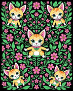 Whimsical Kitty Floral Garden Rug