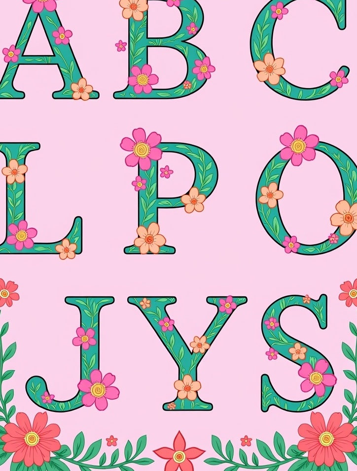 Teal Floral Alphabet Pink Rug