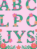 Teal Floral Alphabet Pink Rug