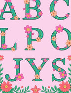 Teal Floral Alphabet Pink Rug