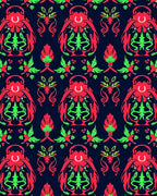 Crimson Green Kraken Garden Tile Rug