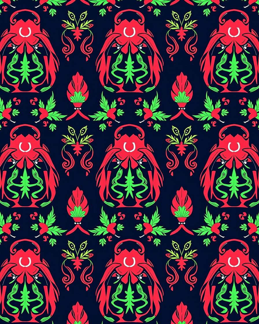 Crimson Green Kraken Garden Tile Rug