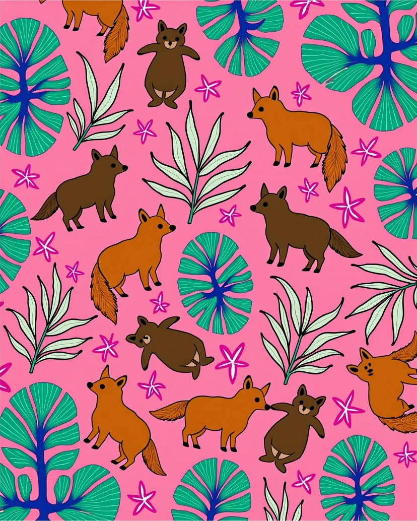Pink Jungle Animals Lily Pad Rug