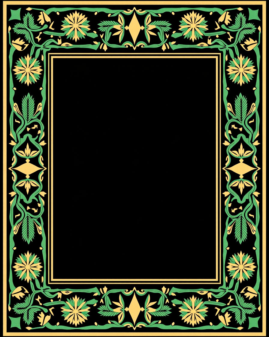 Green Yellow Floral Vine Border Rug