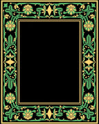 Green Yellow Floral Vine Border Rug