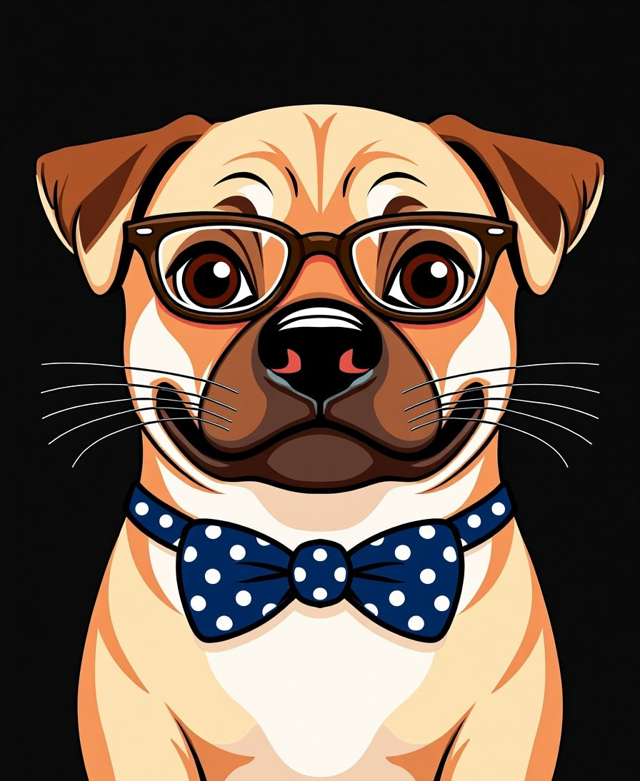 Wise Dog Bowtie Polka Dot Portrait Rug