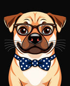 Wise Dog Bowtie Polka Dot Portrait Rug