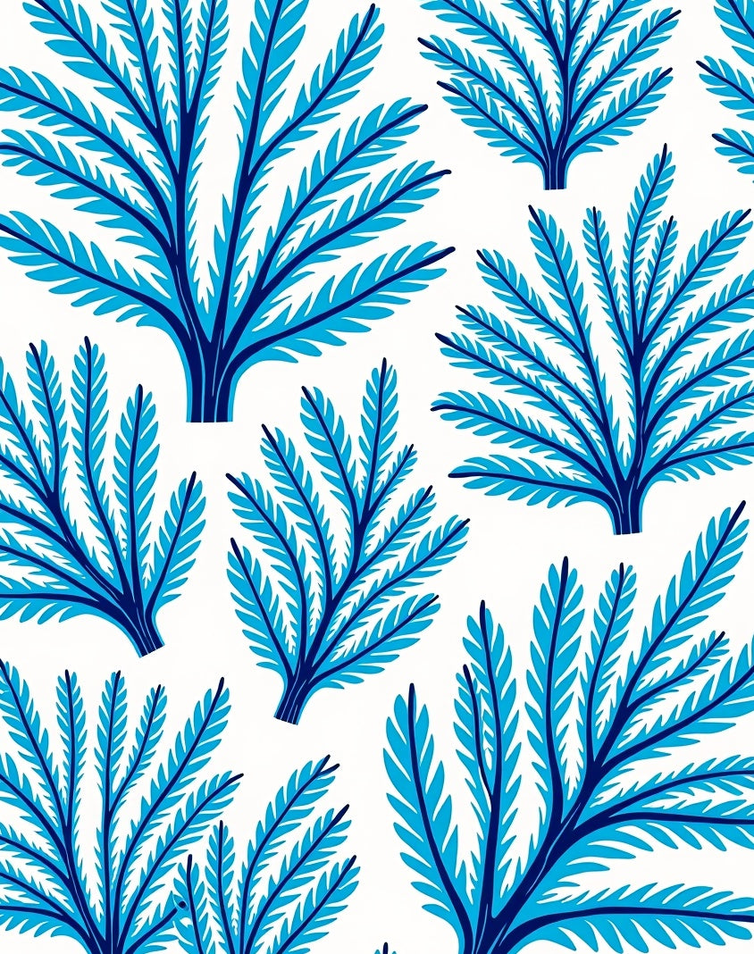 Bright Blue Branch Fern Scatter Rug