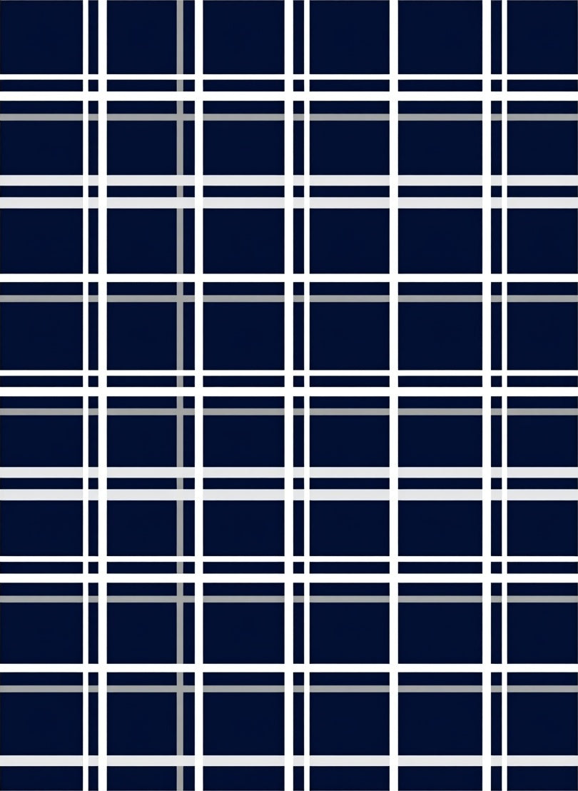 Classic Navy White Plaid Tartan Rug