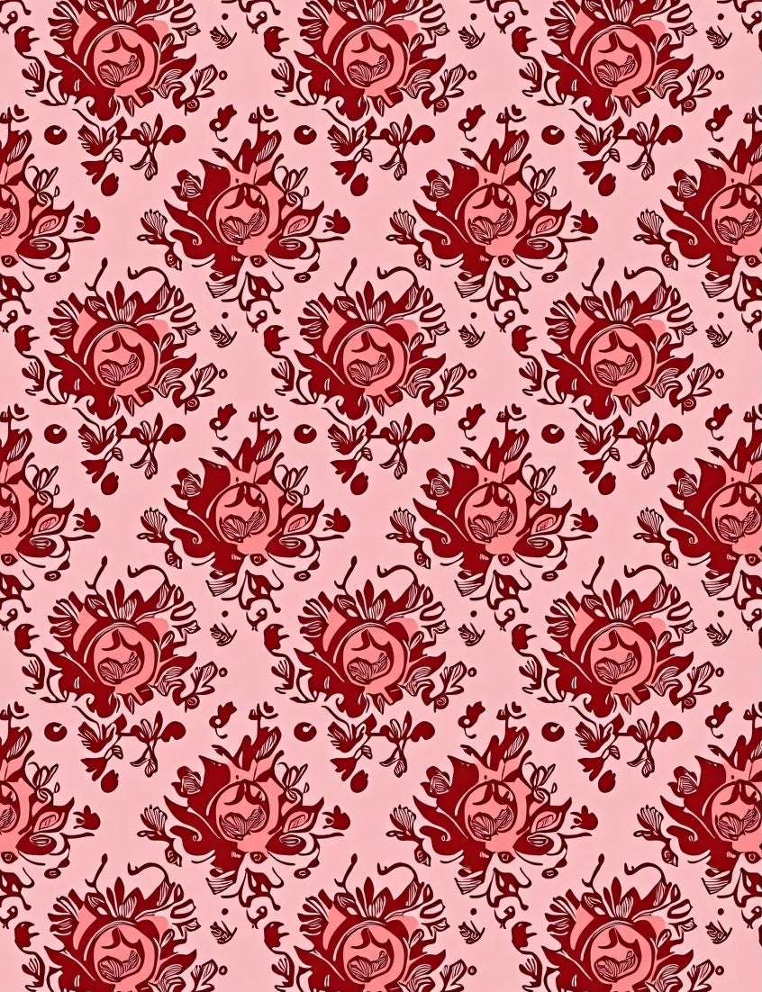 Rich Crimson Bloom Damask Tapestry Rug