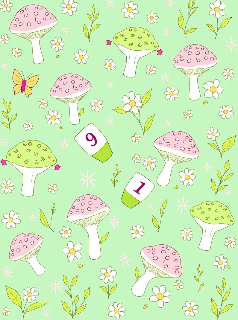 Whimsical Pink Green Mushroom Garden Rug