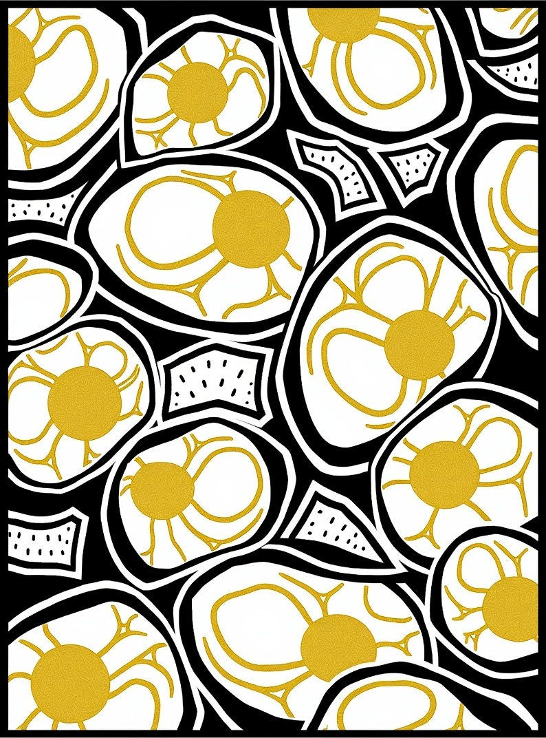 Abstract Yellow Sunburst Cells Rug