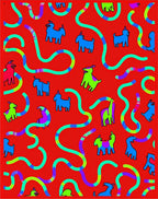 Whimsical Red Goats Abstract Wavy Colorful Rug