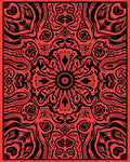 Vibrant Red Black Psychedelic Mandala Rug