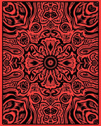 Vibrant Red Black Psychedelic Mandala Rug