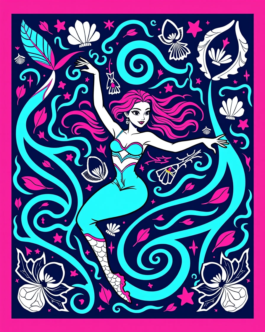Neon Mermaid Aquatic Swirl Rug