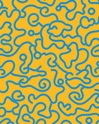 Bright Yellow Blue Wavy Line Art Rug