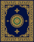 Navy Gold Ornate Floral Medallion Rug