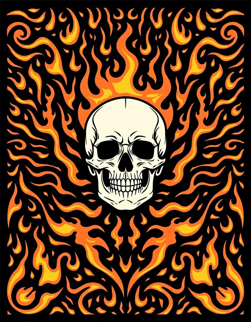 Fiery Skull Dark Background Rug