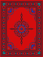 Bold Red Medallion Floral Border Rug