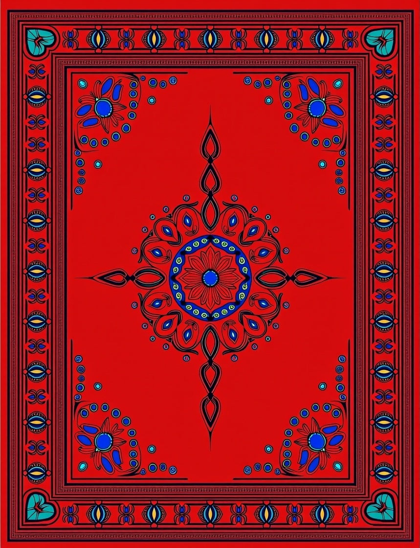 Bold Red Medallion Floral Border Rug