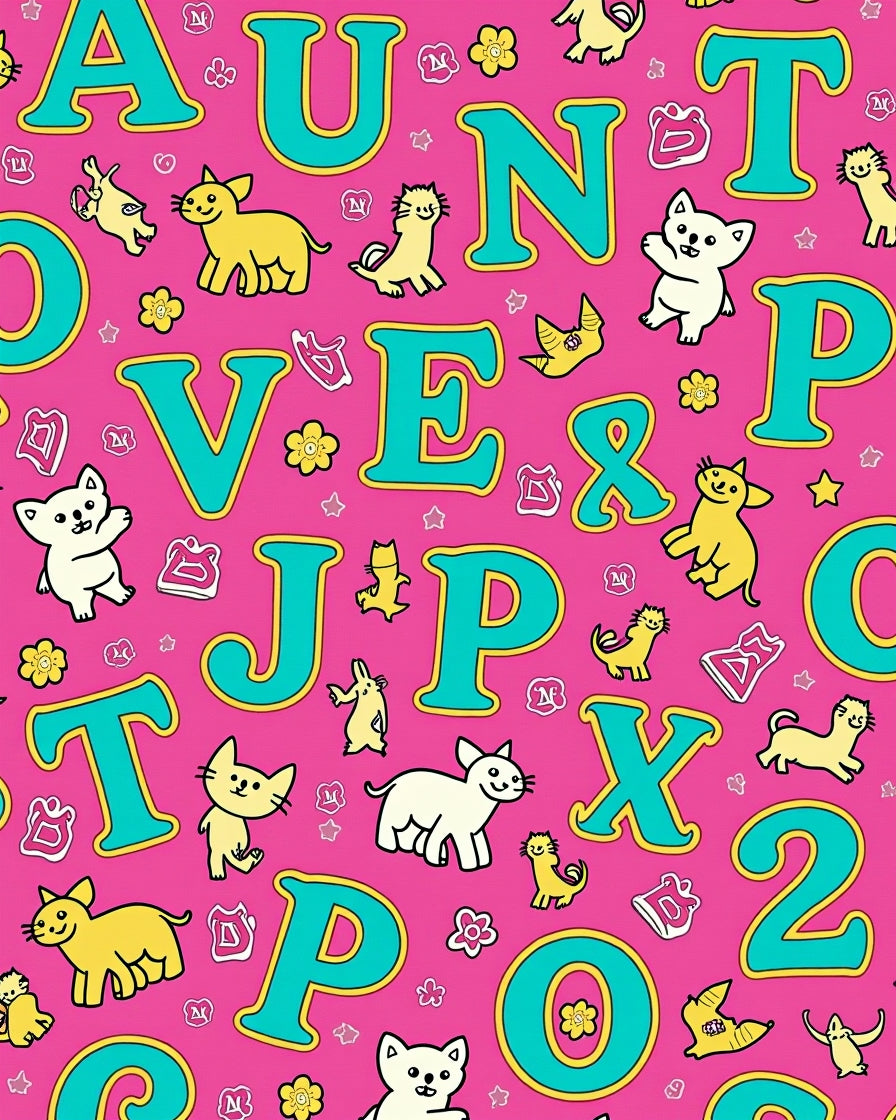 Pink Alphabet Cats and Numbers Rug