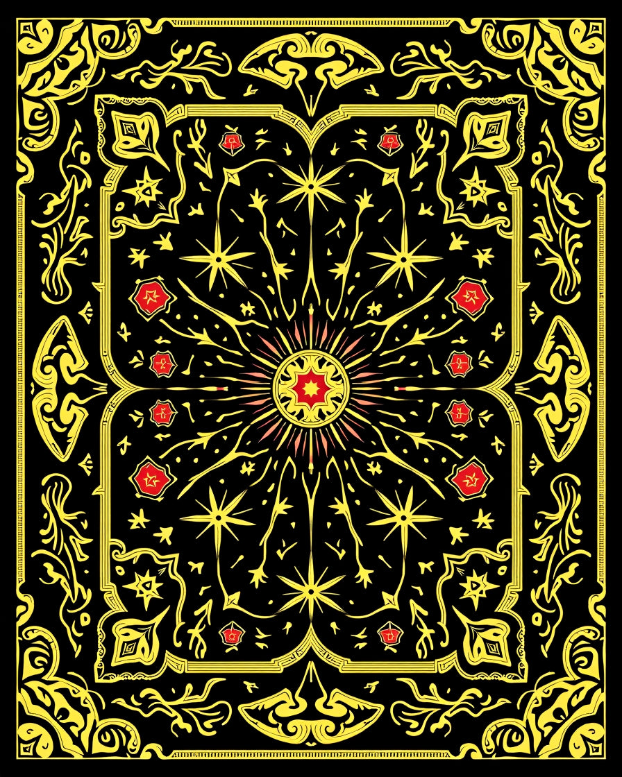 Radiant Sun Yellow Red Black Medallion Rug