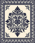 Deep Navy Cream Damask Medallion Rug