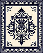 Deep Navy Cream Damask Medallion Rug