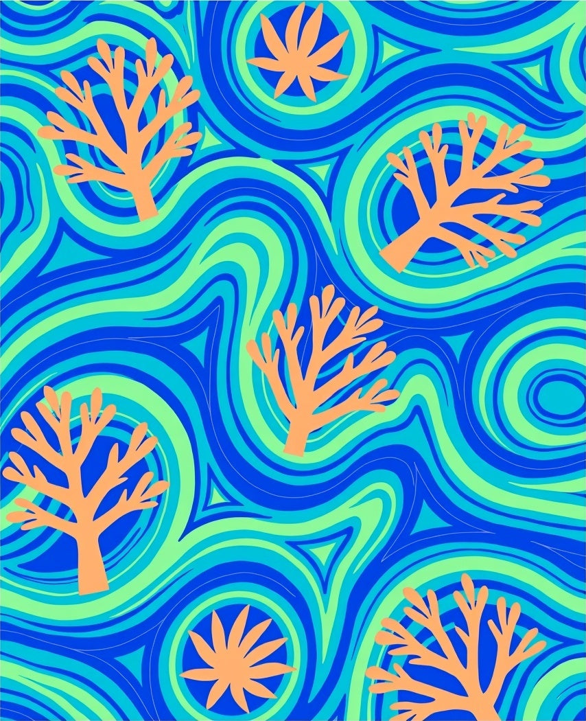 Oceanic Coral Swirls Blue Green Rug