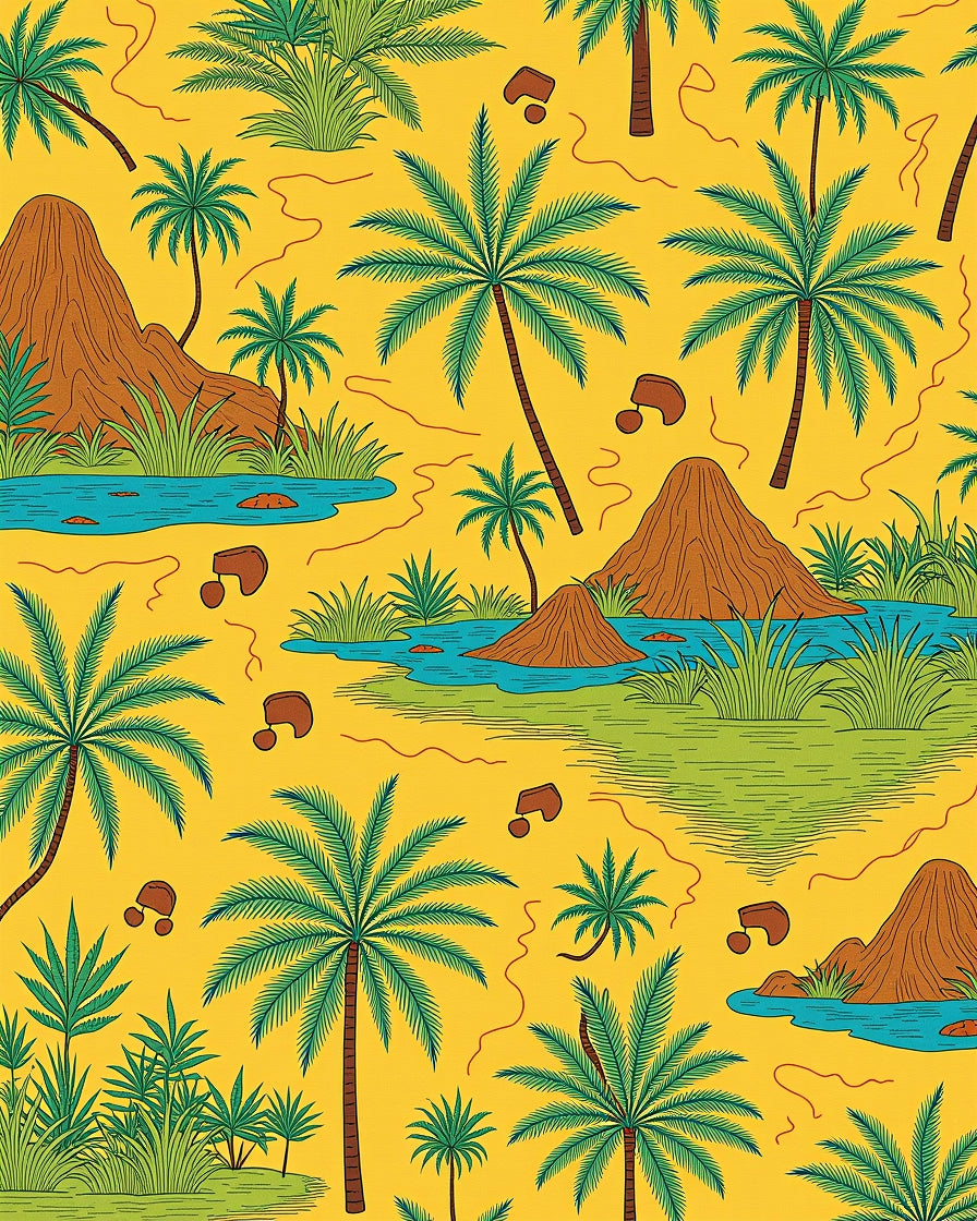 Tropical Palm Trees Water Mountain Scape Rug