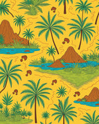 Tropical Palm Trees Water Mountain Scape Rug