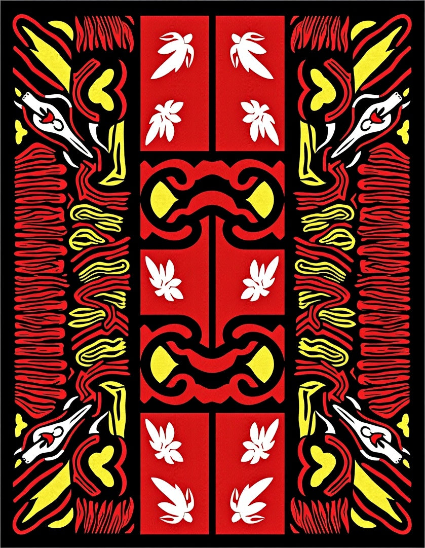 Bold Red White Yellow Creature Relief Rug