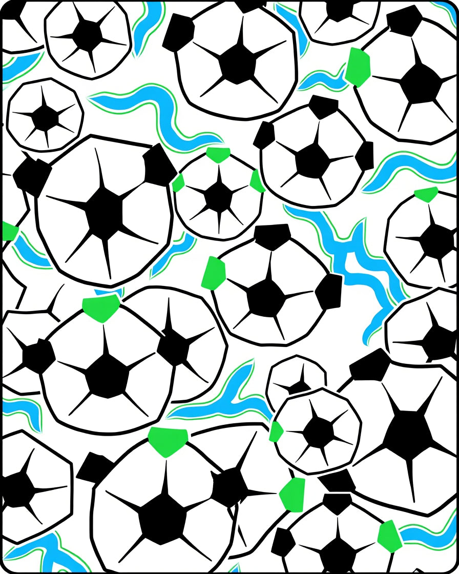 Dynamic Soccer Balls Blue Wave Accents Rug