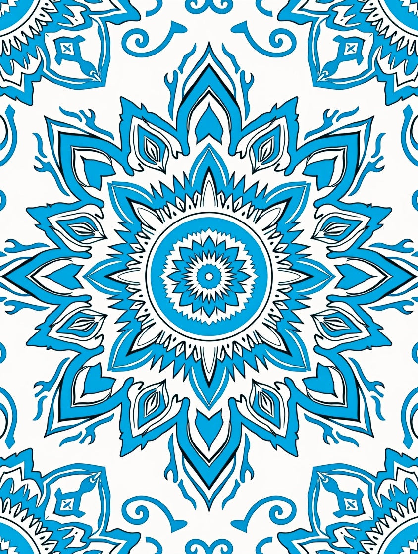 Azure Blue Medallion Mandala Art Rug