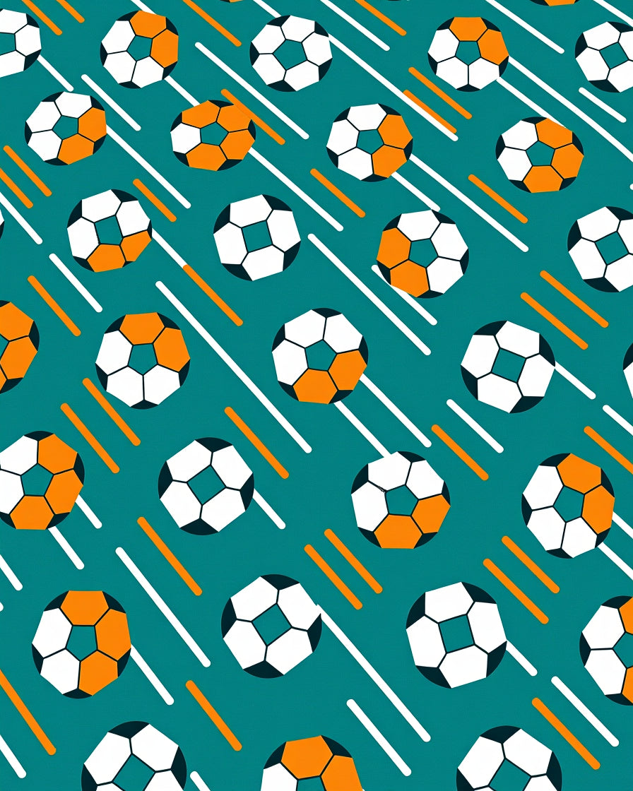 Teal Soccer Ball Swirl Graphic Rug
