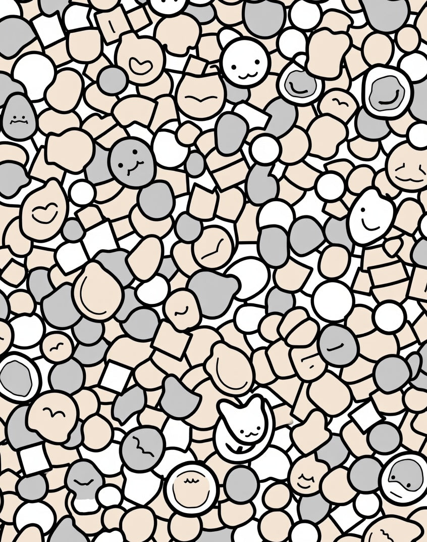 Cute Kawaii Cat Faces Scattered Elements Rug