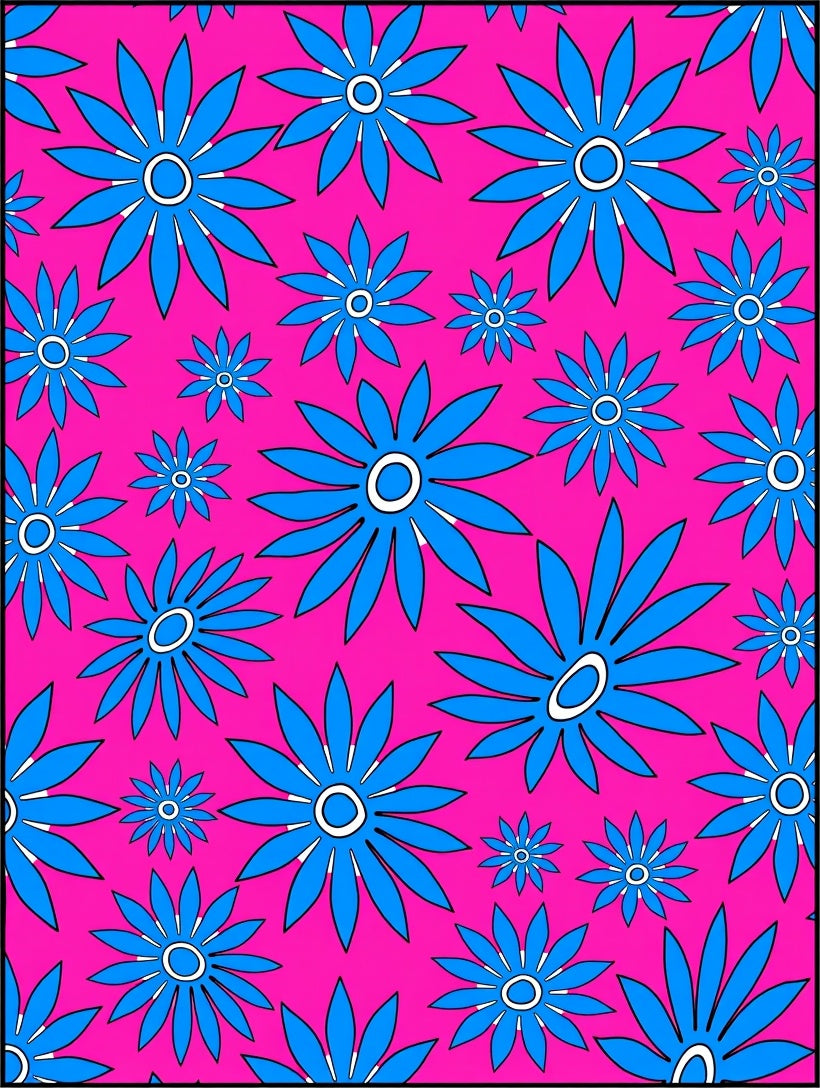 Vibrant Pink Blue Flower Medley Rug