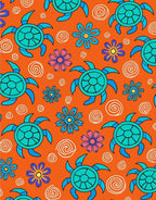 Bright Orange Turtle Flower Medley Rug