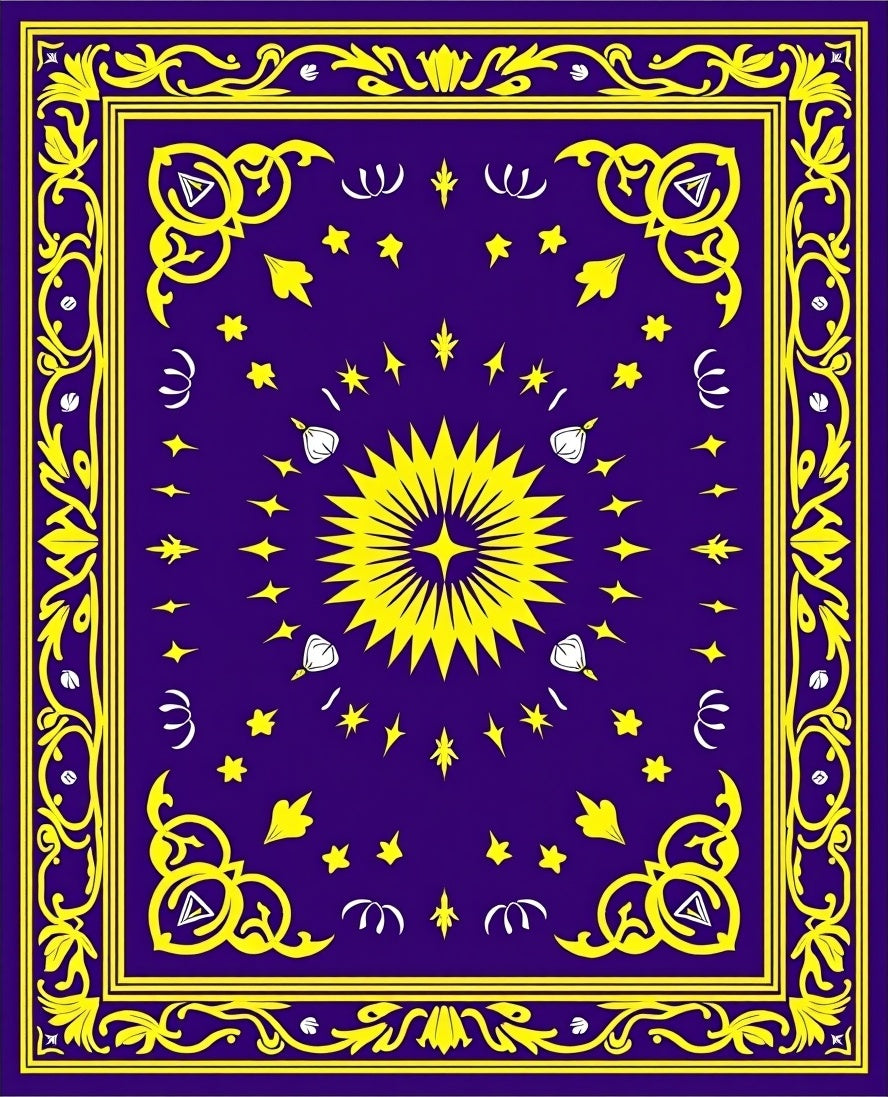 Royal Blue Yellow Sun Starburst Border Rug