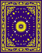 Royal Blue Yellow Sun Starburst Border Rug