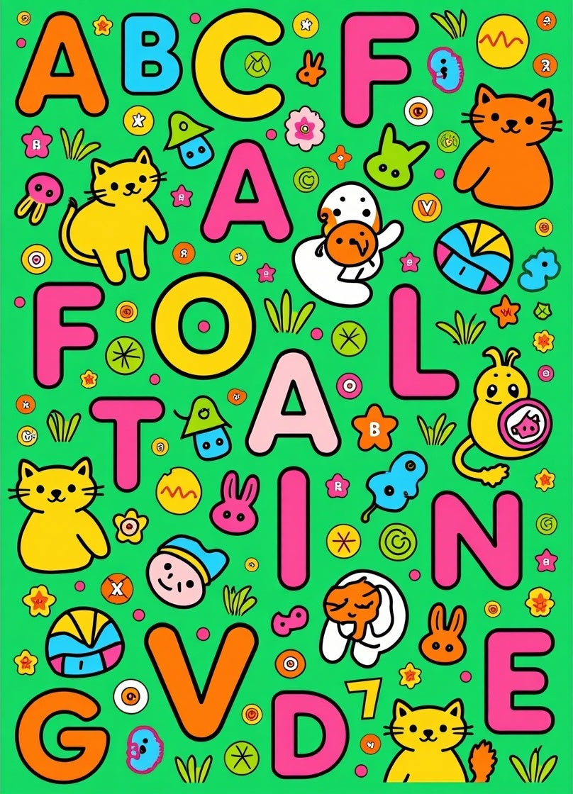 Whimsical Alphabet Friends Garden Collage Rug