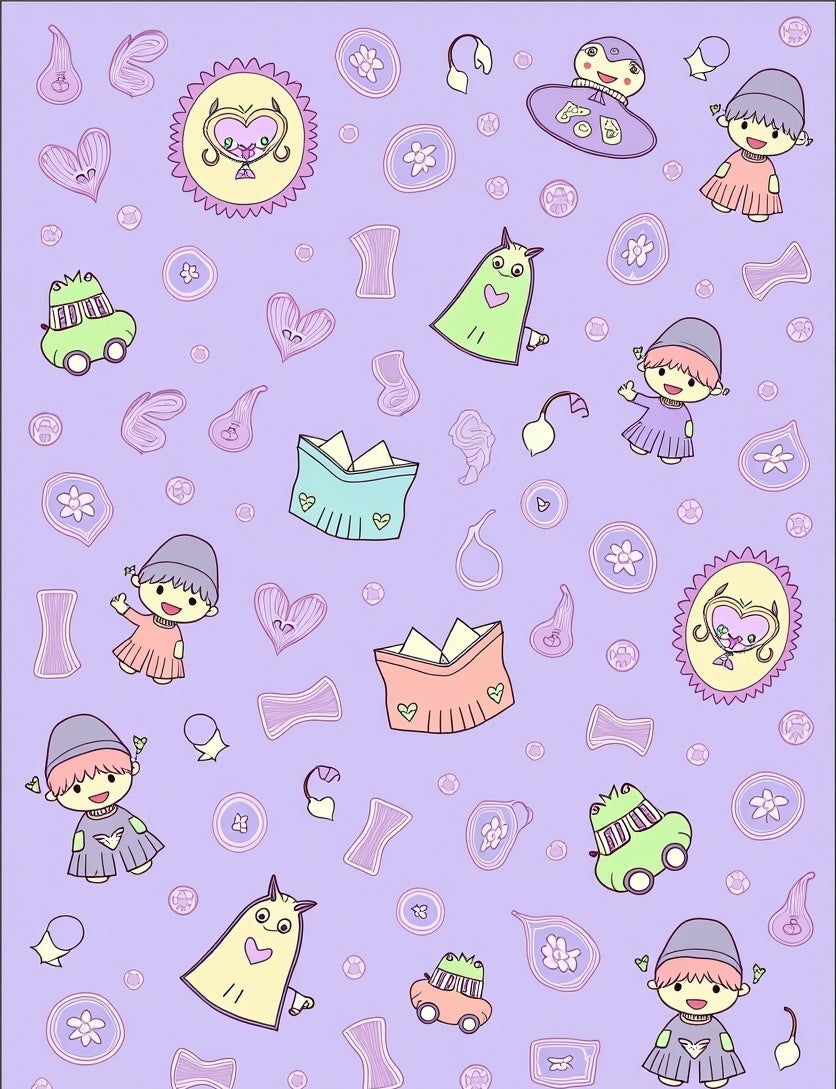 Charming Lilac Cute Characters Cars Rug