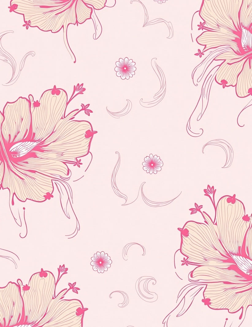 Pink Floral Line Art Rug