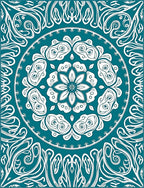 Teal White Organic Mandala Swirl Rug