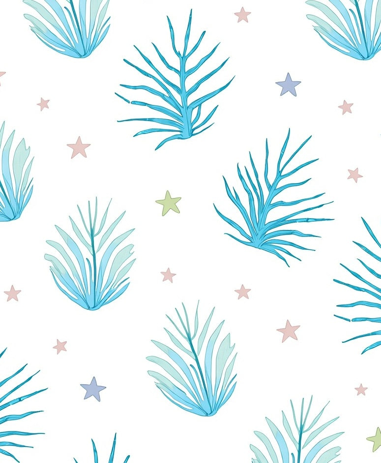Aqua Coral Stars Botanical Splash Rug