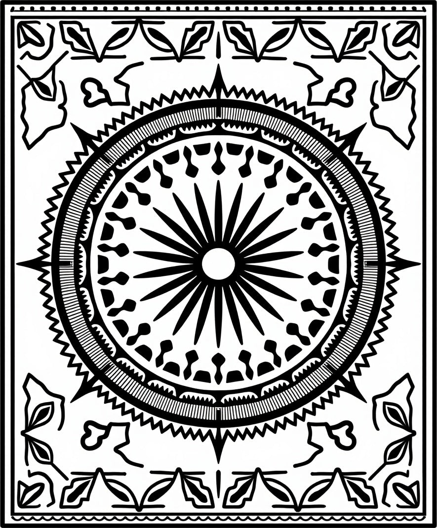 Bold Black Sunburst Medallion Compass Rug