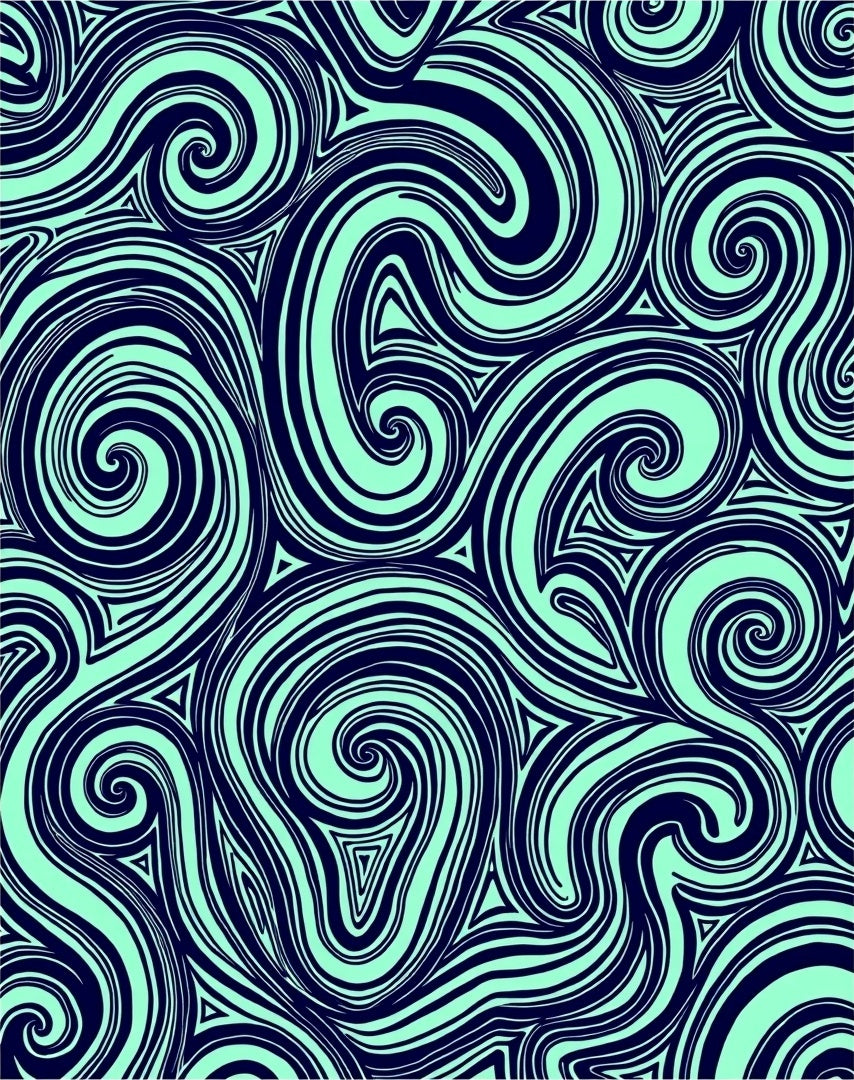 Navy Teal Swirl Abstract Line Art Rug